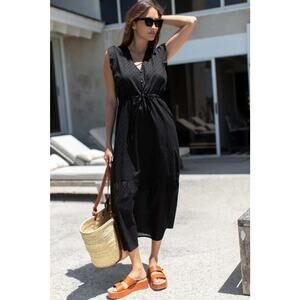 Emerson Fry India collection Surya Swiss dots organic cotton black maxi dress S